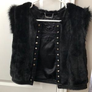 Faux Fur & Leather Trimmed express studded vest